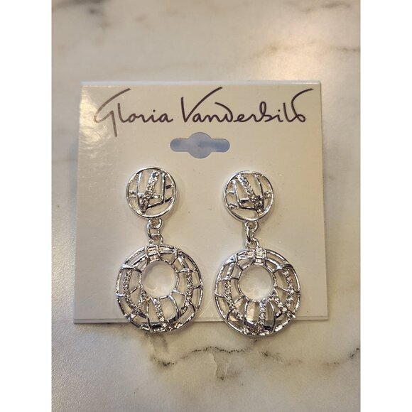 Gloria Vanderbilt Silver Dangle Earrings With Modern Circular Design For Women - Picture 1 of 5